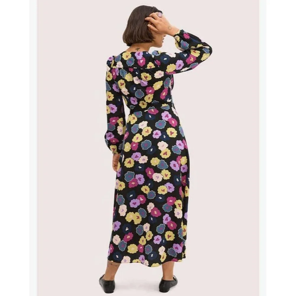NEW Kate Spade Winter Garden Midi in Black Floral Print Wrap Dress Size 6